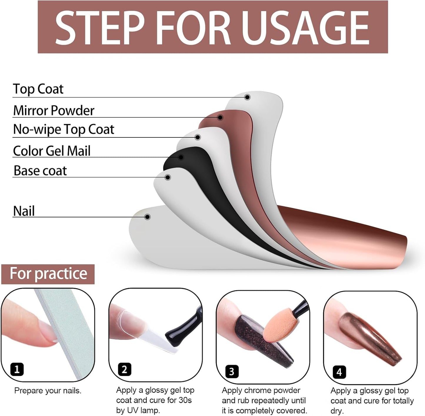 Artdone Chrome Nail Powder, Rose Gold Iridescent Aurora Powder Metallic Mirror Effect Pigment Pearlescent Mermaid Pigment Pearl Glitter Dust Kit, Nail Art Decoration, Resin Craft