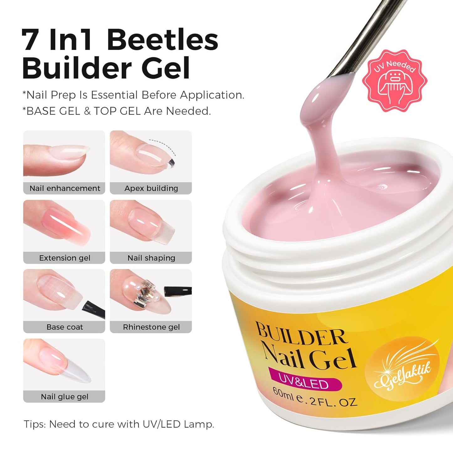 Builder Gel for Nails, 60g Pink Hard Gel for Nail Extension with 10 Nail Forms, Strengthener & Thickening, UV LED Lamp Cured Sculpture, Repair Broken Nails, Salon DIY Manicure Kit