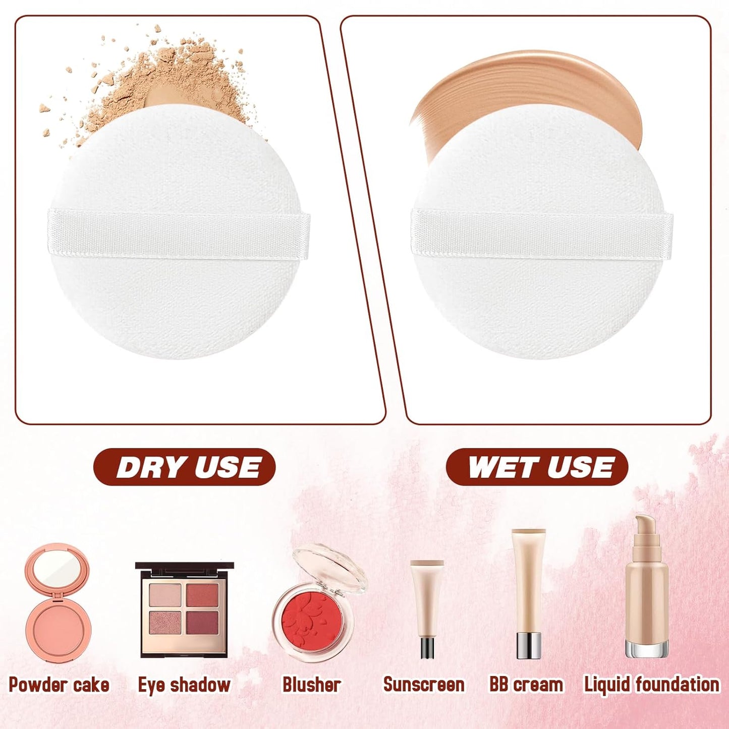 6 PCS Setting Powder Puff, 2 Inch Small Round Makeup Powder Puff Pads with Ribbon Soft Velour Eye Shadow Puff Cosmetic Foundation Blender Sponge Beauty Makeup Tools for Loose Powder & Liquid Cosmetic