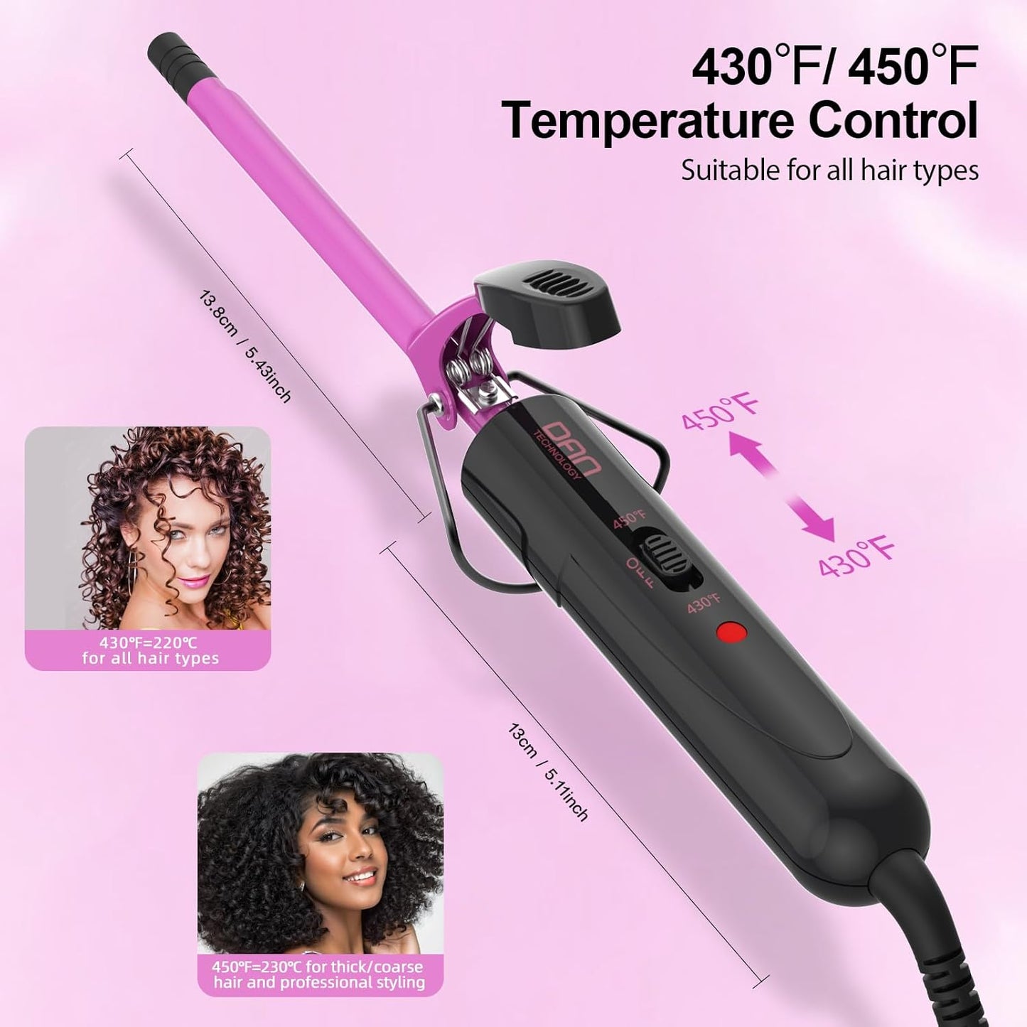 DAN Technology Small Ceramic Curling Wand with Adjustable Temperature for Tight Curls on Short & Long Hair (3/8 Inch, 10MM)