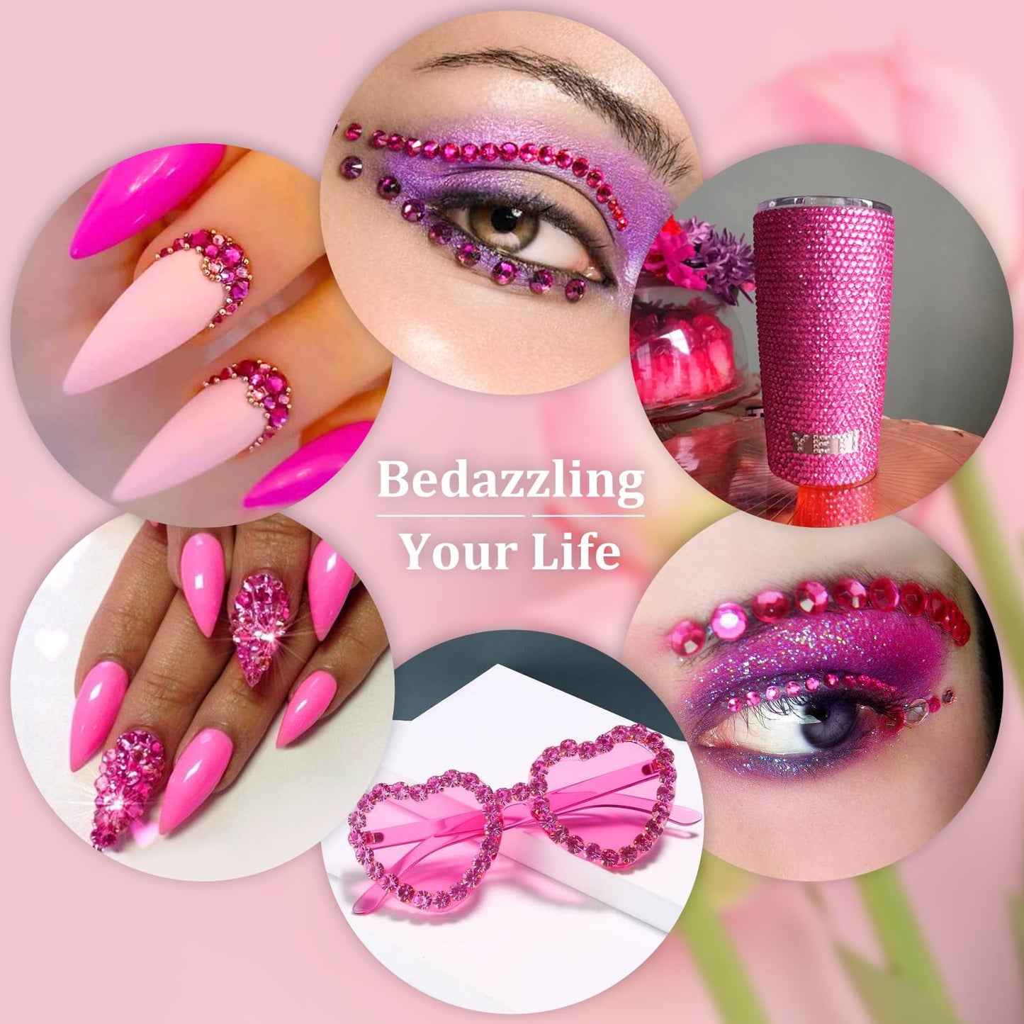 Resin Rhinestones for Crafting, 2 Boxeses Hot Pink Multi Sizes Flatback Bedazzling Crystals for Crafts Nail Art Deco, Non Hotfix Gems Charms for Tumbler Shoes Clothing Fabric Face Makeup