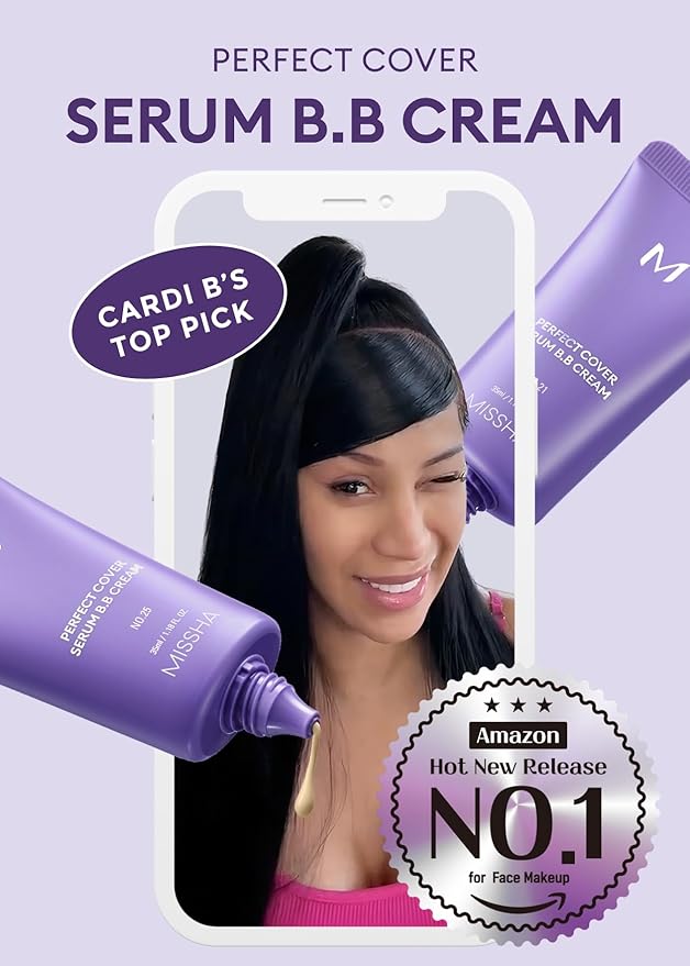 MISSHA M PERFECT COVER SERUM BB CREAM No.19 Ivory - Fair/Light with Warm Undertone, BB Cream by Cardi B Pick, Skin Tint, Tinted Moisturizer, Skin Care Foundation Makeup, Korean Makeup,1.18 Fl oz