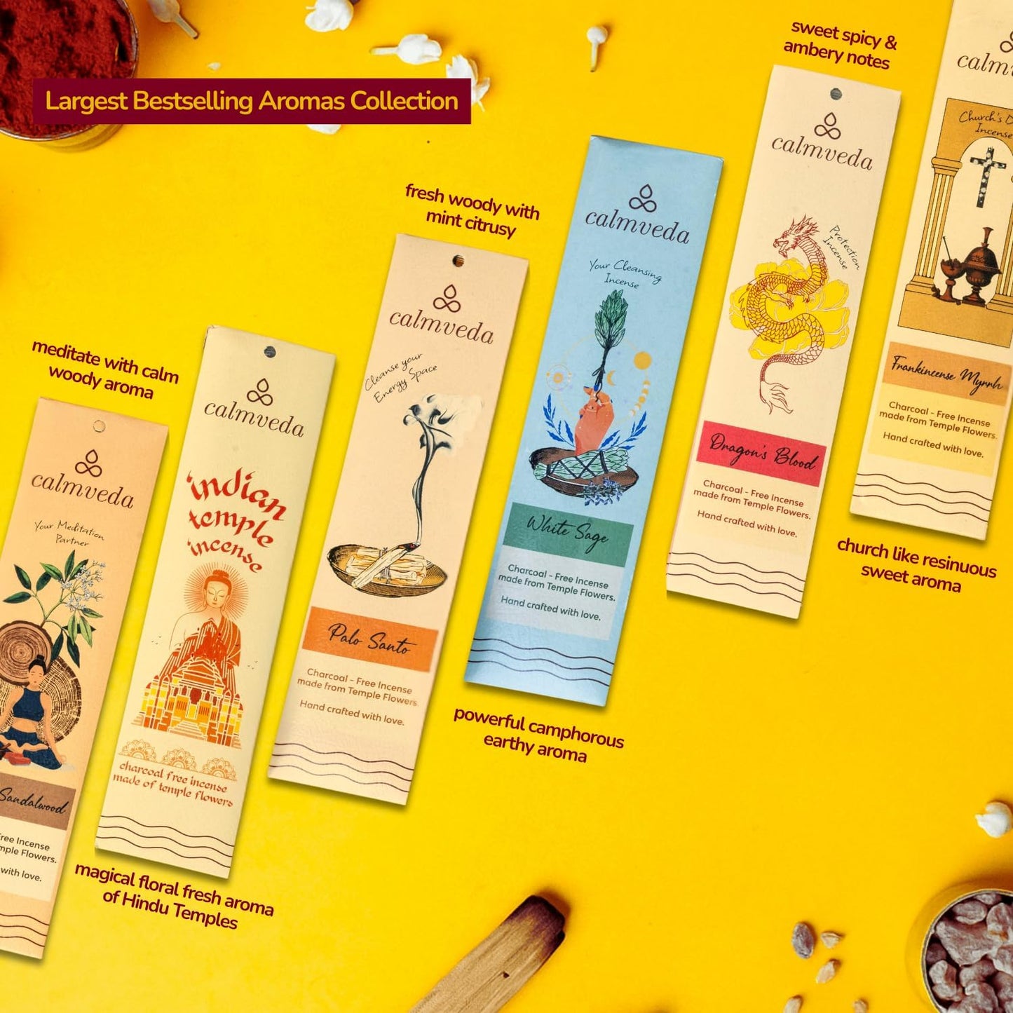 Natural Incense Sticks Mega - Variety Pack (144 Insence-Sticks Bulk, 12 Aromas) Clean No Charcoal, Made from Upcycled Flowers | Organic Incense Stick Non Toxic (Slow Burn, Longlast)