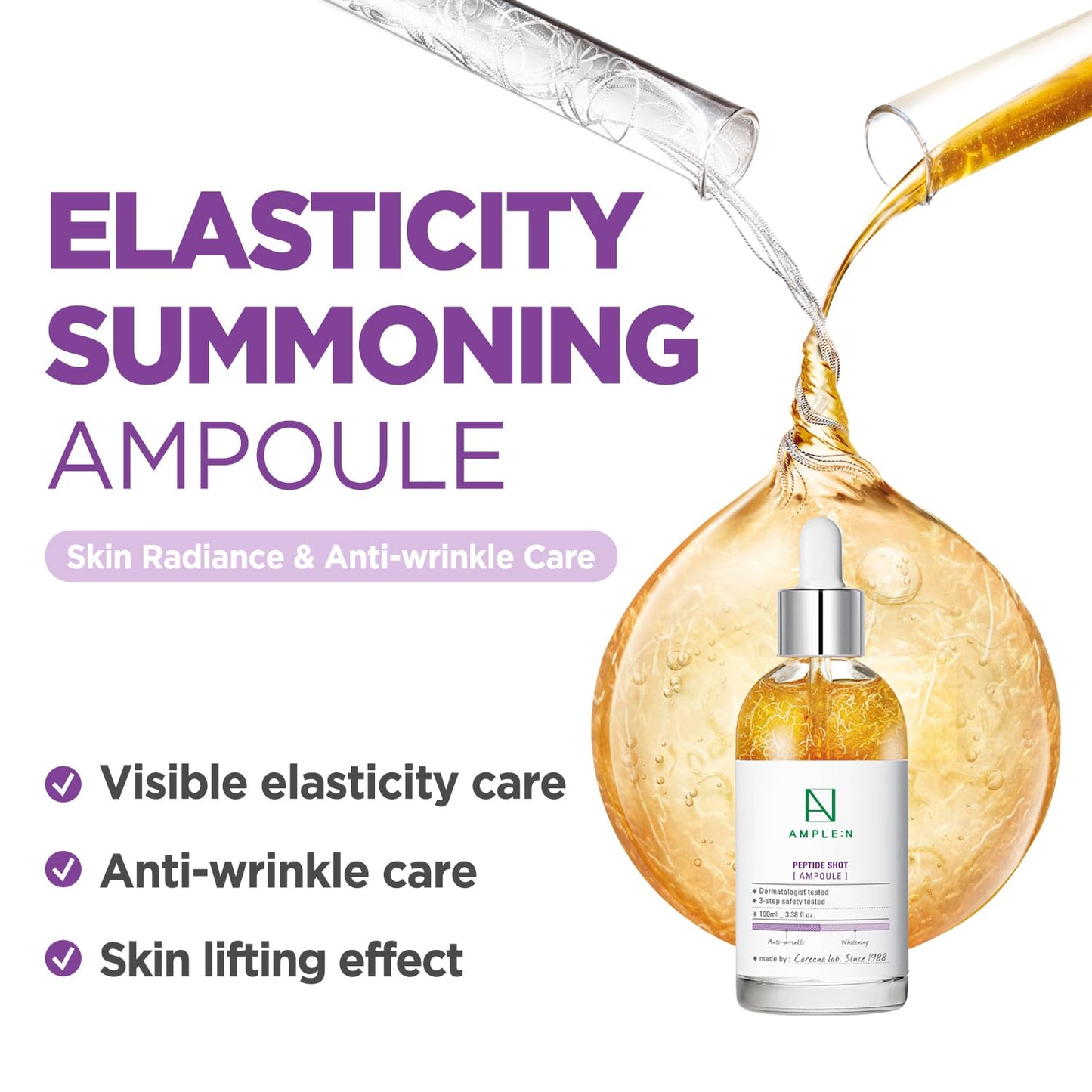 AMPLE:N Peptide Shot Ampoule - Anti-Aging Face Ampoule with Peptide Threads to Minimize Wrinkles and Improve Firmness - Peptide Serum to Lift Sagging Skin - Visibly Plump, 3.38 fl. oz.