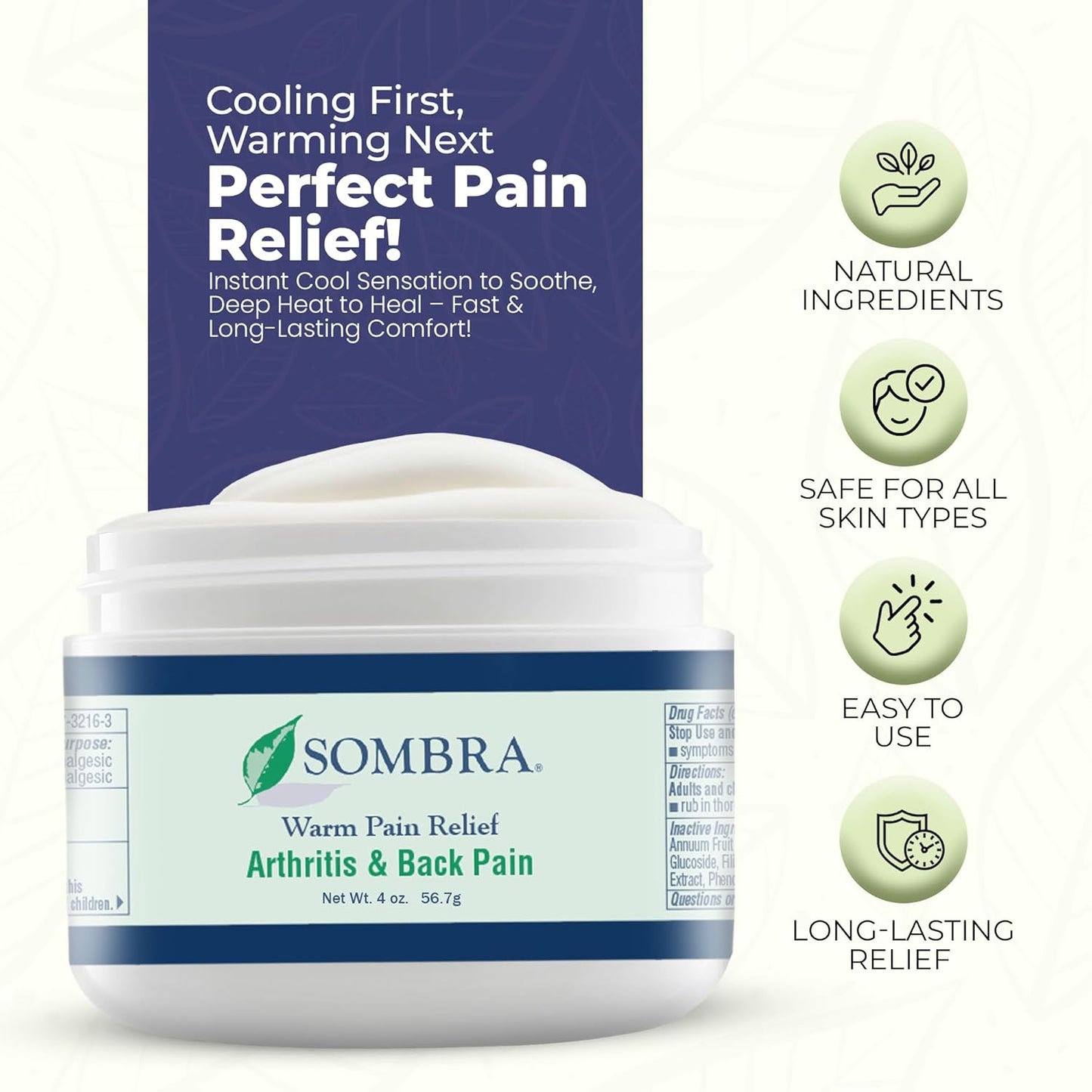 Sombra Warm Pain Relief Gel, Warm Relief for Arthritis and Chronic Pain Pre-Workout Muscle Rub Vegan Formula Free of Artificial Fragrances, Dyes, NSAIDs, Wax, Petroleum, Alcohol - 4oz (2 Pack)