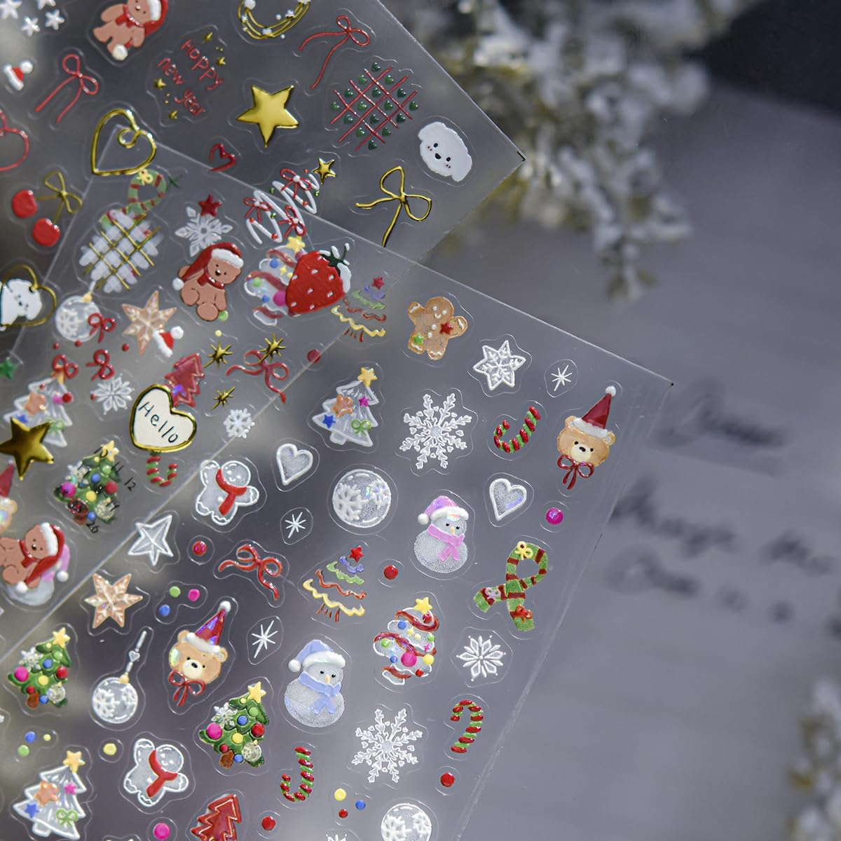 Christmas Nail Stickers Snowflake Snowman Nail Decals 5D Self Adhesive with Design Xmas Tree Nail Art Stickers Bear Nails Art Decals for Women Girls Manicure DIY Decoration Accessories