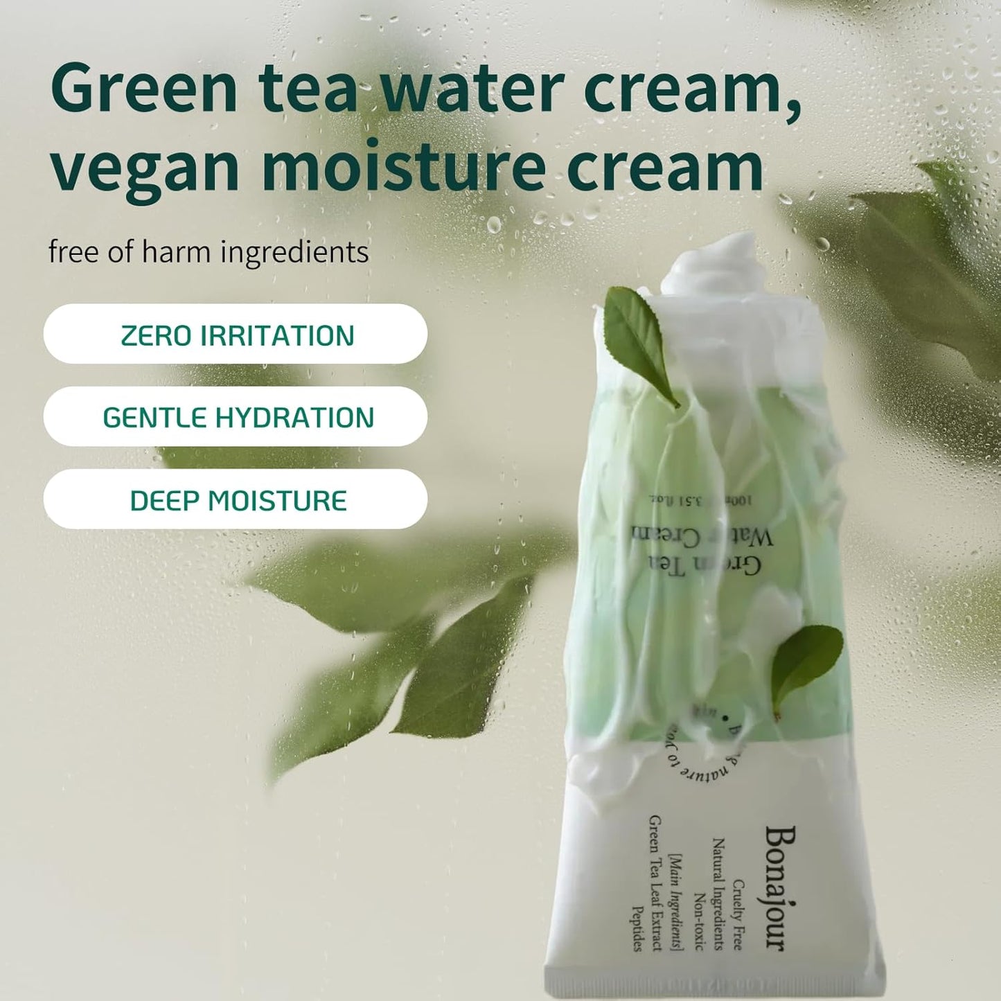 BONAJOUR] Green Tea Water Bomb Vegan Moisturizing Facial Gel Cream for sensitive skin - Daily hydrating Moisturizer 3.38 Fl. oz -