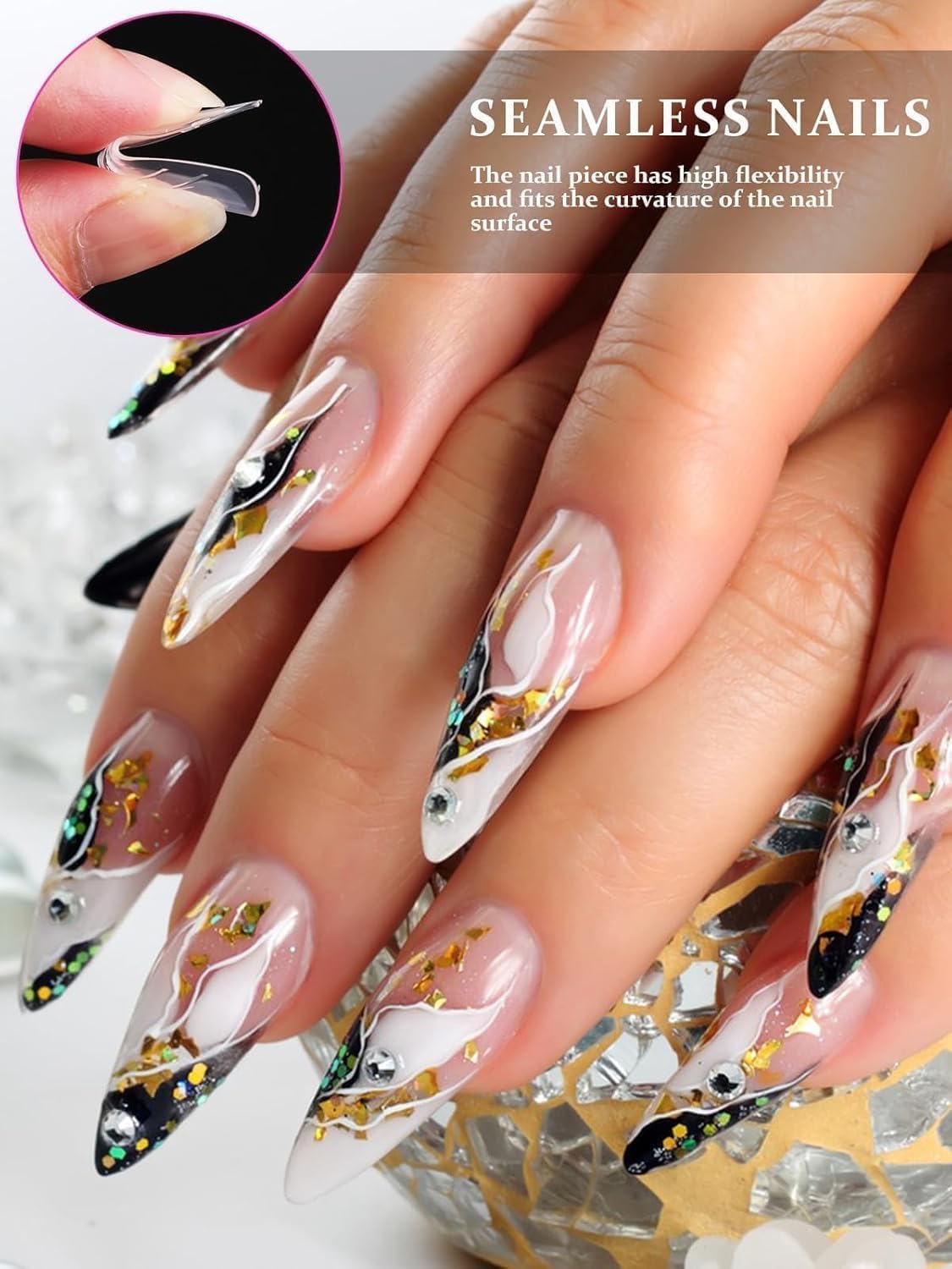 EBANKU 120Pcs Poly Gel Nail Forms, Long Stiletto Clear Dual Forms for Poly Extension Gel Structure Nail Tips Molds for Nail Art Design Salon&DIY