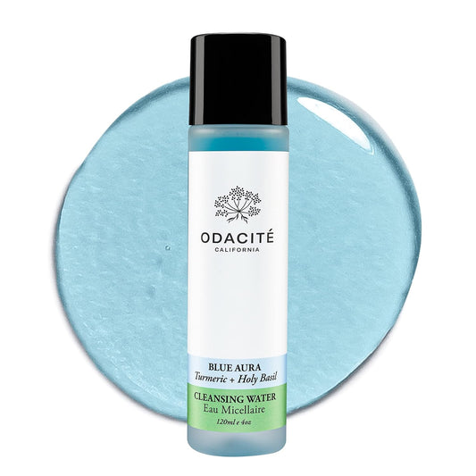 ODACITE Odacité Facial Cleanser with Foam - Blue Aura Cleansing Water Facial Wash with Neem, Holy Basil & Turmeric - No-Rinse Micellar Water Removes Pollution, Impurities & Makeup, 4.0 fl. Oz