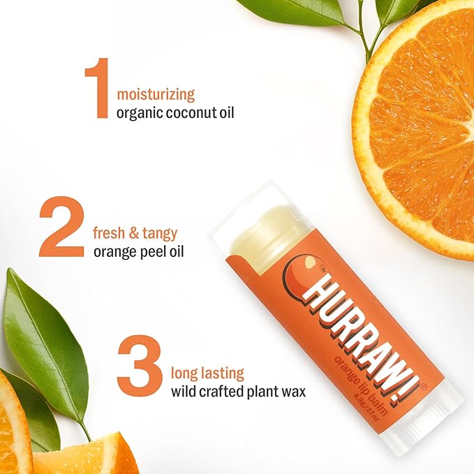 Hurraw! Orange Lip Balm: Organic, Certified Vegan, Cruelty and Gluten Free. Non-GMO, 100% Natural Ingredients. Bee, Shea, Soy and Palm Free. Made in USA