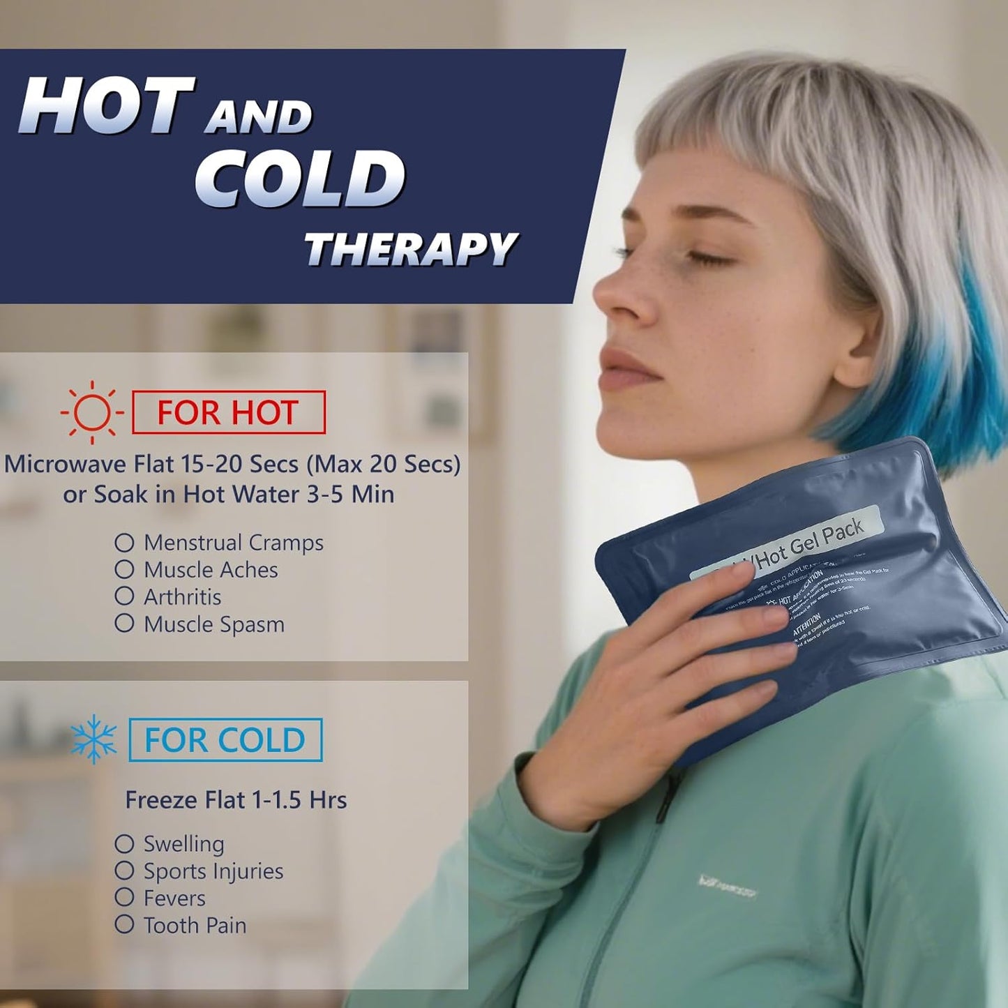 Reusable Gel Soft Ice Packs for Injuries, Flexible Hot and Cold Packs for Knees, Back, Face, Joint & Muscle Pain Relief (Medium 7.87"x 11.81")