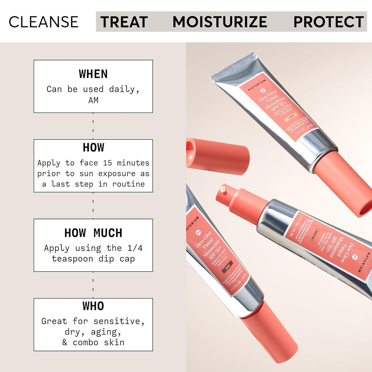 Naturium Dew-Glow Tinted Moisturizer SPF 50+ Light, Daily Moisturizing Sunscreen & Face Primer with Tint, Skin Protector with Dewy Finish, 1.7 oz