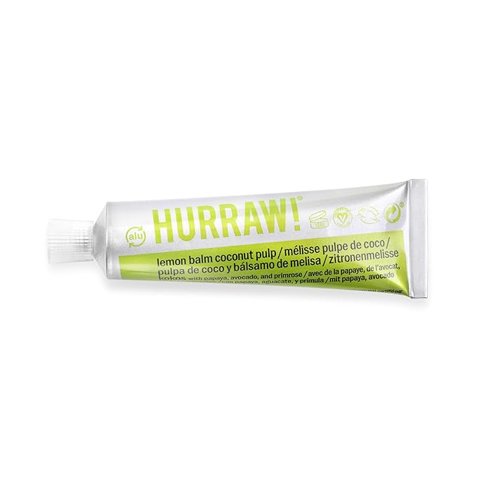Hurraw! Balmtoo Squeezable Balm, Lemon Balm Coconut Pulp: Ultra-moisturizing. Anywhere application. Body, face, lips, neck, fingers, toes. 1 tube = 7 sticks of lip balm. Natural, Organic. Made in USA