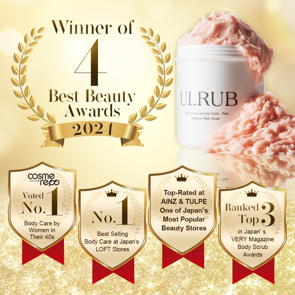 ULRUB Body Scrub 460g Perfumed Scrub Dark Spots Intimate Areas Knees Arms Dead Skin Cells Elbows Heels CICA Extract Placenta Vitamin C Body Smoother Gift CHURACOS Japan For Women ULRUB ulrub