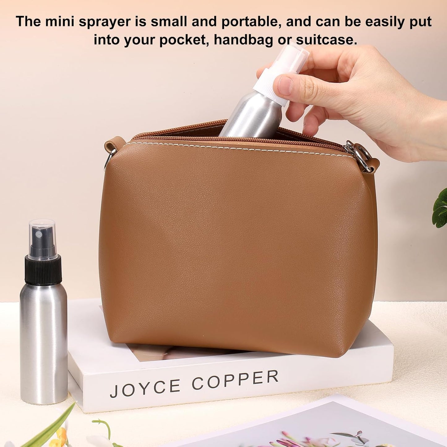 HARFINGTON 5pcs Aluminum Fine Mist Spray Bottles 100ml/3.4oz Metal Small Liquid Alcohol Refillable Travel Container with White Plastic Nozzle Cap for Perfume Skincare Cosmetic Storage Bottle