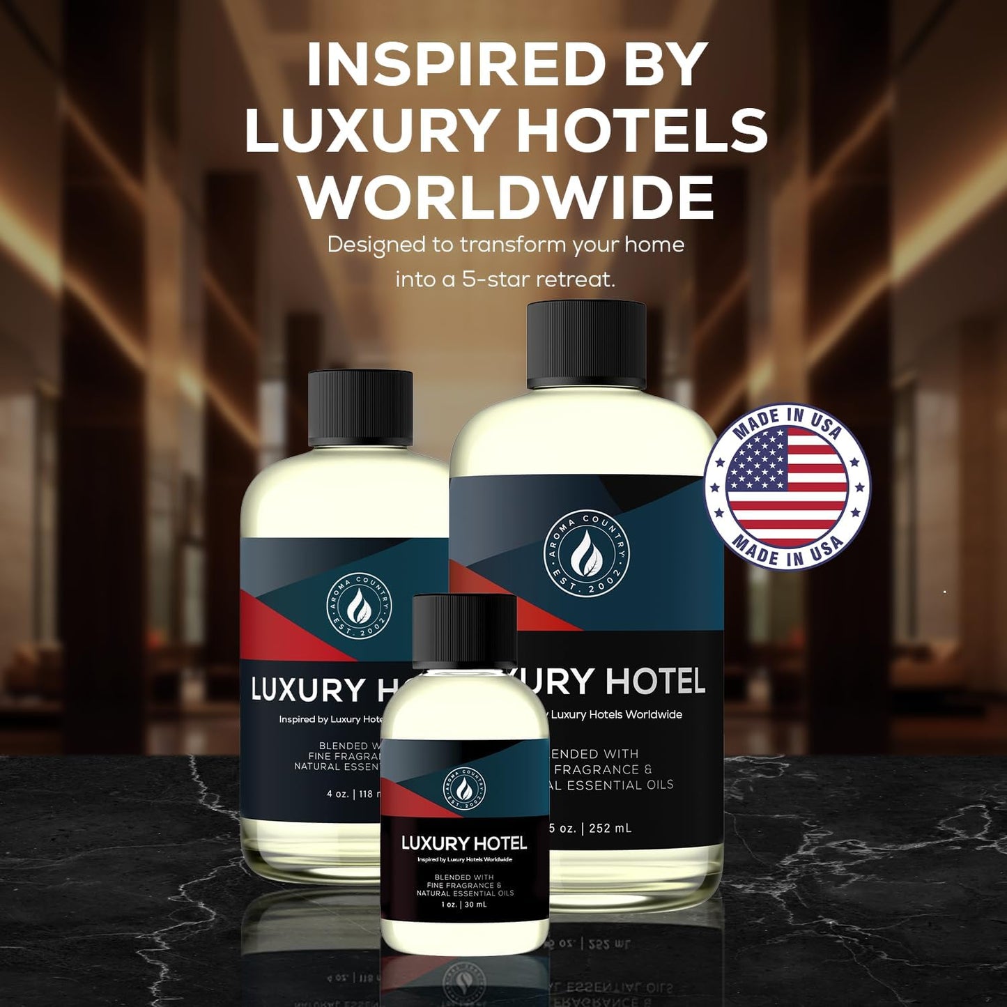 Aroma Country Luxury Hotel Diffuser Oil - Luxury Hotel Scent Oil for Diffuser & Air Fresheners for Home - Essential Oil Diffuser Refill, Home Fragrance Collection with Gardenia & Amber (4 Fl. Oz)