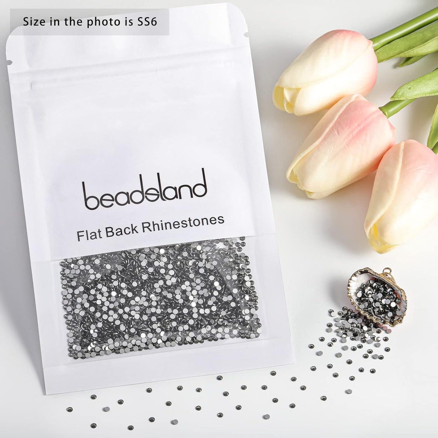 beadsland Flat Back Crystal Rhinestones Round Gems for Nail Art and Craft Glue Fix,Black Diamond (1.9-2.0mm) SS6/1440pcs