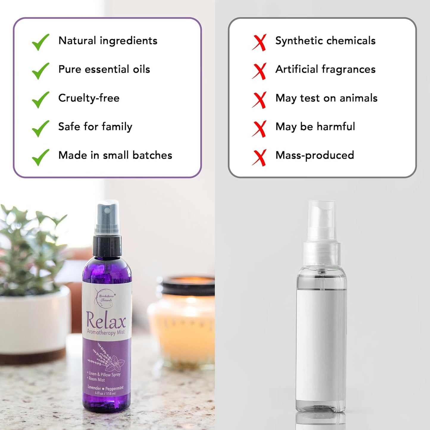 Relax Lavender Spray for Sleep, Natural Linen Spray for Bedding, Perfect Lavender Pillow Spray for Sleep. Aromatherapy Bed Spray with Lavender & Peppermint Essential Oils by Brookethorne Naturals 4oz