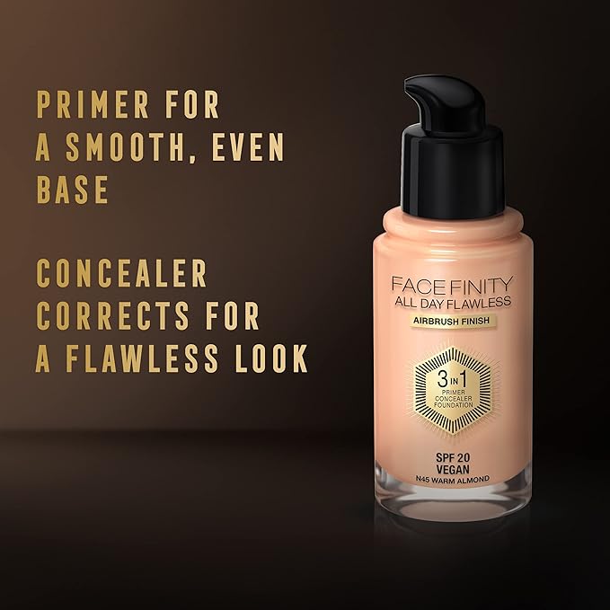 Max Factor Facefinity All Day Flawless 3 In 1 Foundation SPF 20, No. 45 Warm Almond