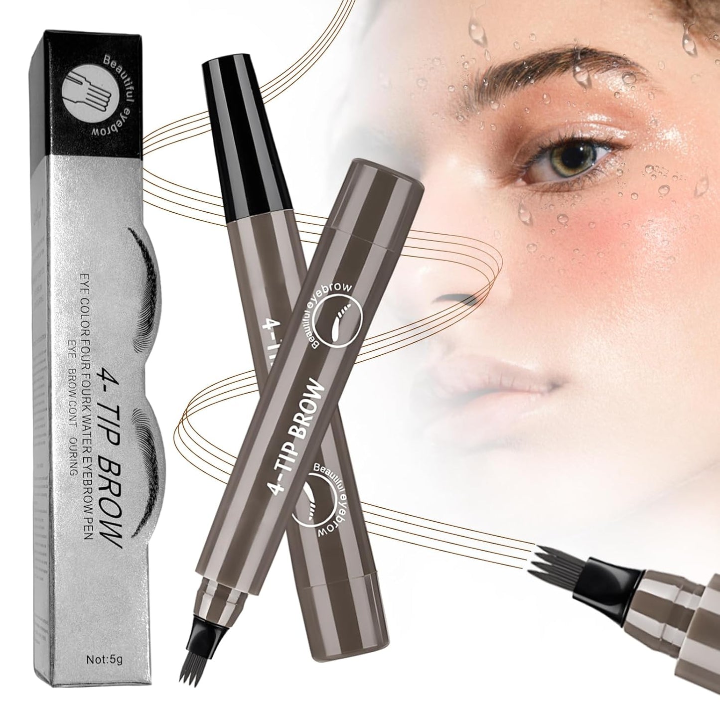 2025 New Magic Eyebrow Pencil, 4 Tipped Precise Brow Pen 3D Waterproof Microblading Contouring Pen Fine Stroke Microblading Eyebrow Pencil Creates Natural (Gray Brown)