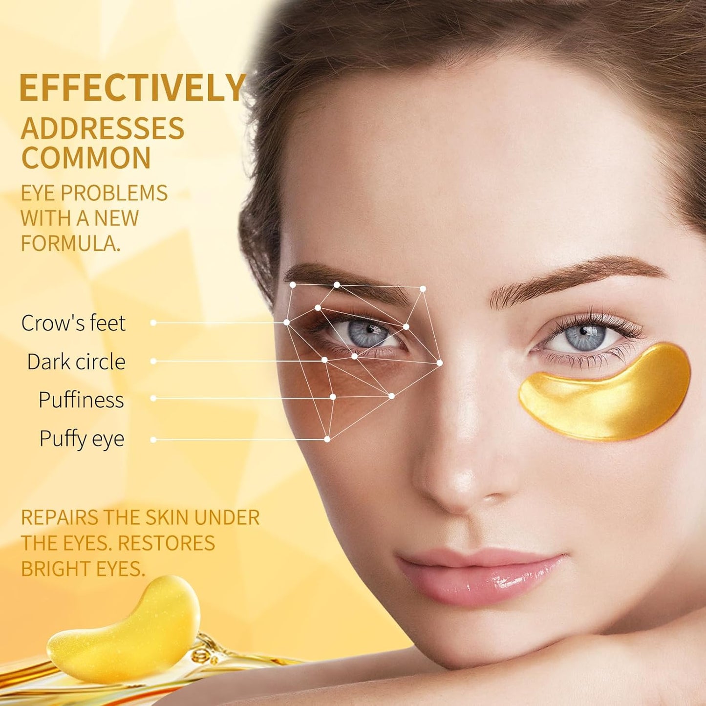 Under Eye Patches - 60 Pieces - 24k Gold Eye Mask - Anti-Aging - Contains Collagen and Hyaluronic Acid - Removes Dark Circles, Puffiness and Wrinkles, Moisturizes - Home Beauty