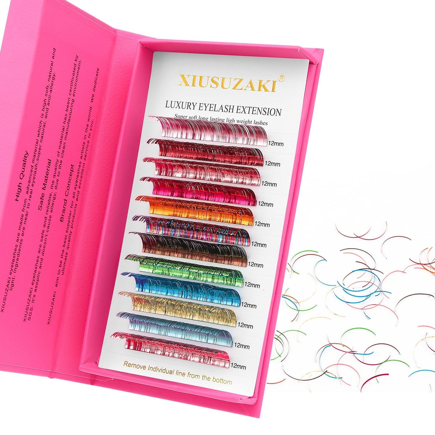 Glitter Spike Tinsel Eyelash Extensions 0.07 Colored Lashes Extension C Curl Lashes 9mm Lash Extensions Soft False Eyelashes Volume Lashes 12 Rows Professional Use(Glitter,0.07-C,9mm)