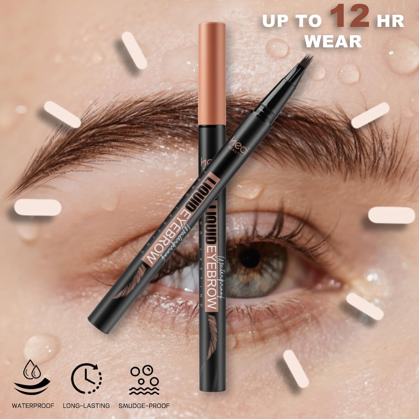 Microblading Eyebrow Pen Hair Stroke Brush, Waterproof Liquid Eyebrow Pencil for Women, Shapes & Fills Hair-Like Looking Brows, 24hrs Long-Lasting, Easy to Use, Multiple Uses, Gifts for Her,Dark Brown