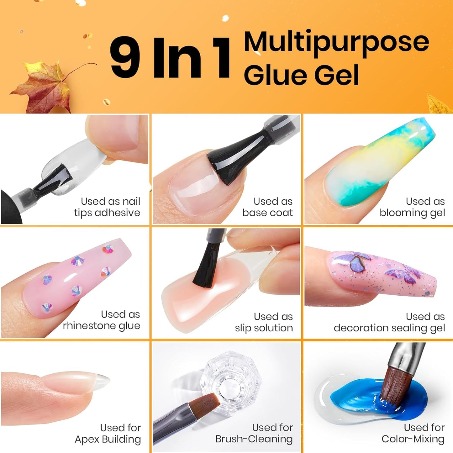 Beetles Top Coat Base Gel & Nail Glue Set-3Pcs No Wipe Top Coat Gel Nail Polish & Base Coat with 9 In 1 Nail Glue Shine Effect Long Lasting Soak Off Uv Light Lamp Diy Gift for Women & Girls