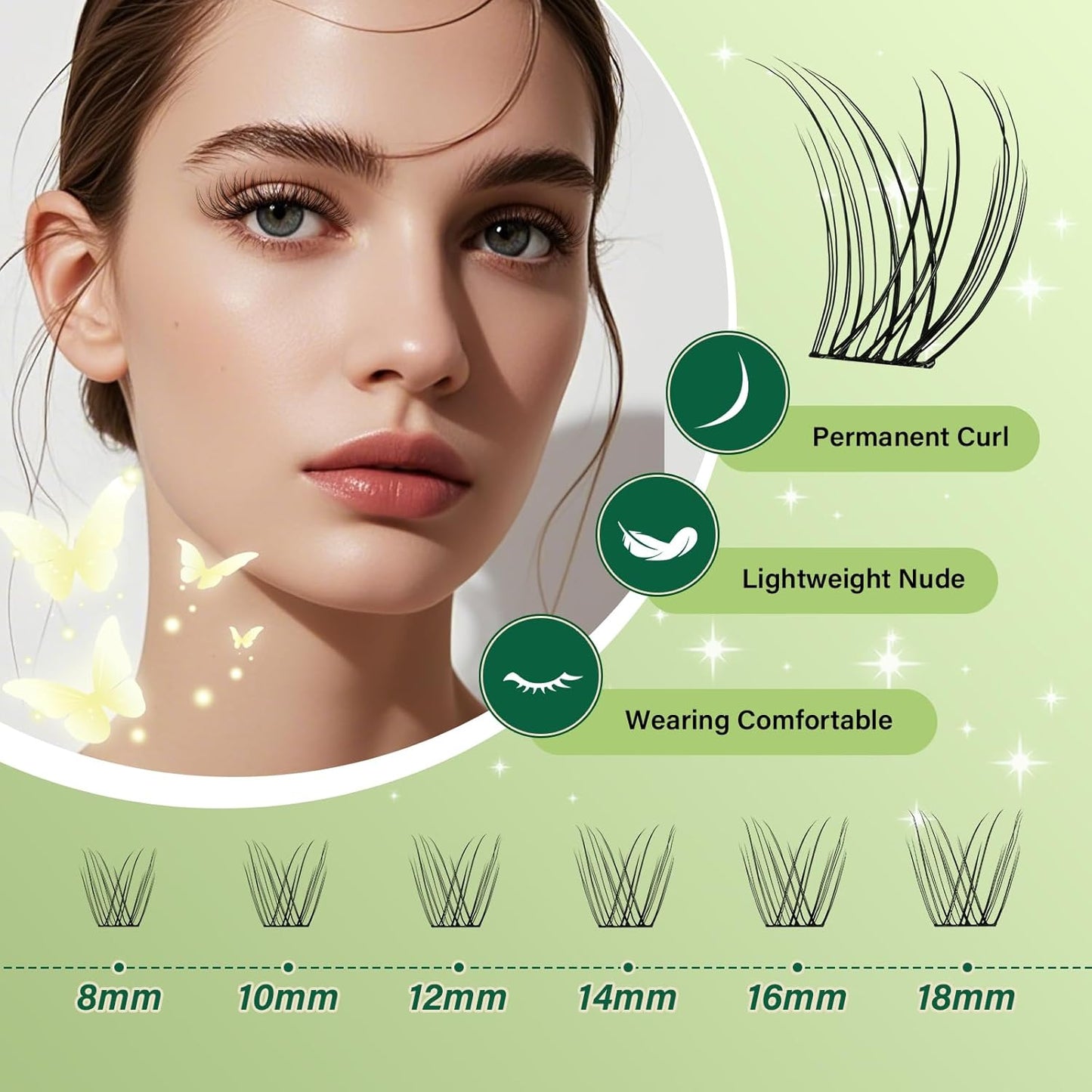 KEYYOU Natural Lash Clusters Kit 144Pcs DIY Lash Extension Kit Wispy Eyelash Extensions Kit D Curl 8-18MIX with Bond and Seal and tweezers with Thin Lash Band(KIT-N01-D-8-18MIX)