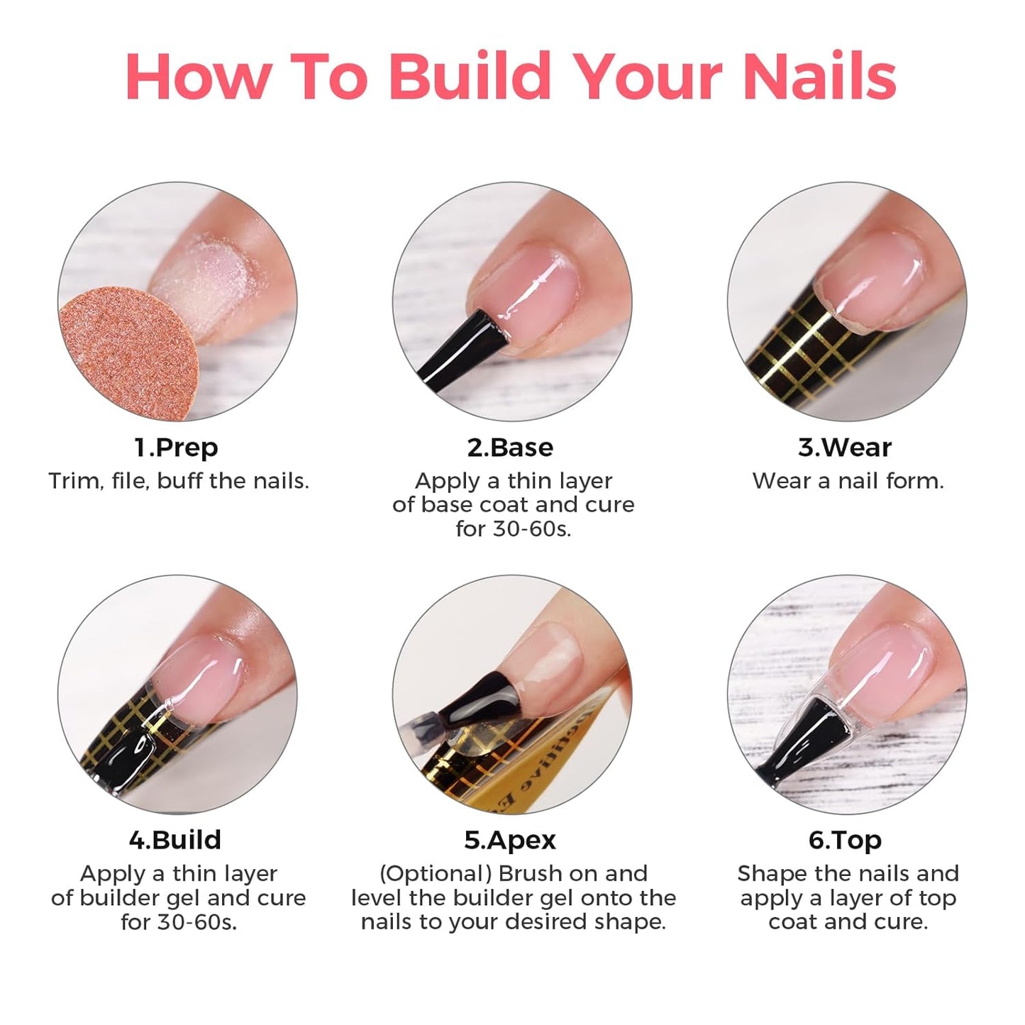 Builder Gel for Nails, 60g Nude Hard Gel for Nail Extension with 10 Nail Forms, Strengthener & Thickening, UV LED Lamp Cured Sculpture, Repair Broken Nails, Salon DIY Manicure Kit