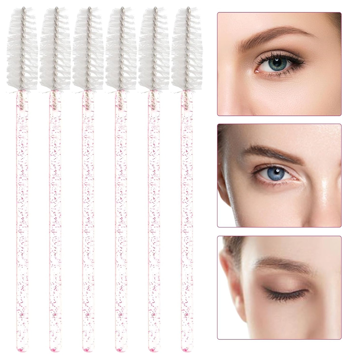 300PCS Disposable Mascara Wands Spoolie Brush Crystal Eyebrow Brushes Eyelash Extension Applicator Makeup Kits.myaokue-up(Pink/White)