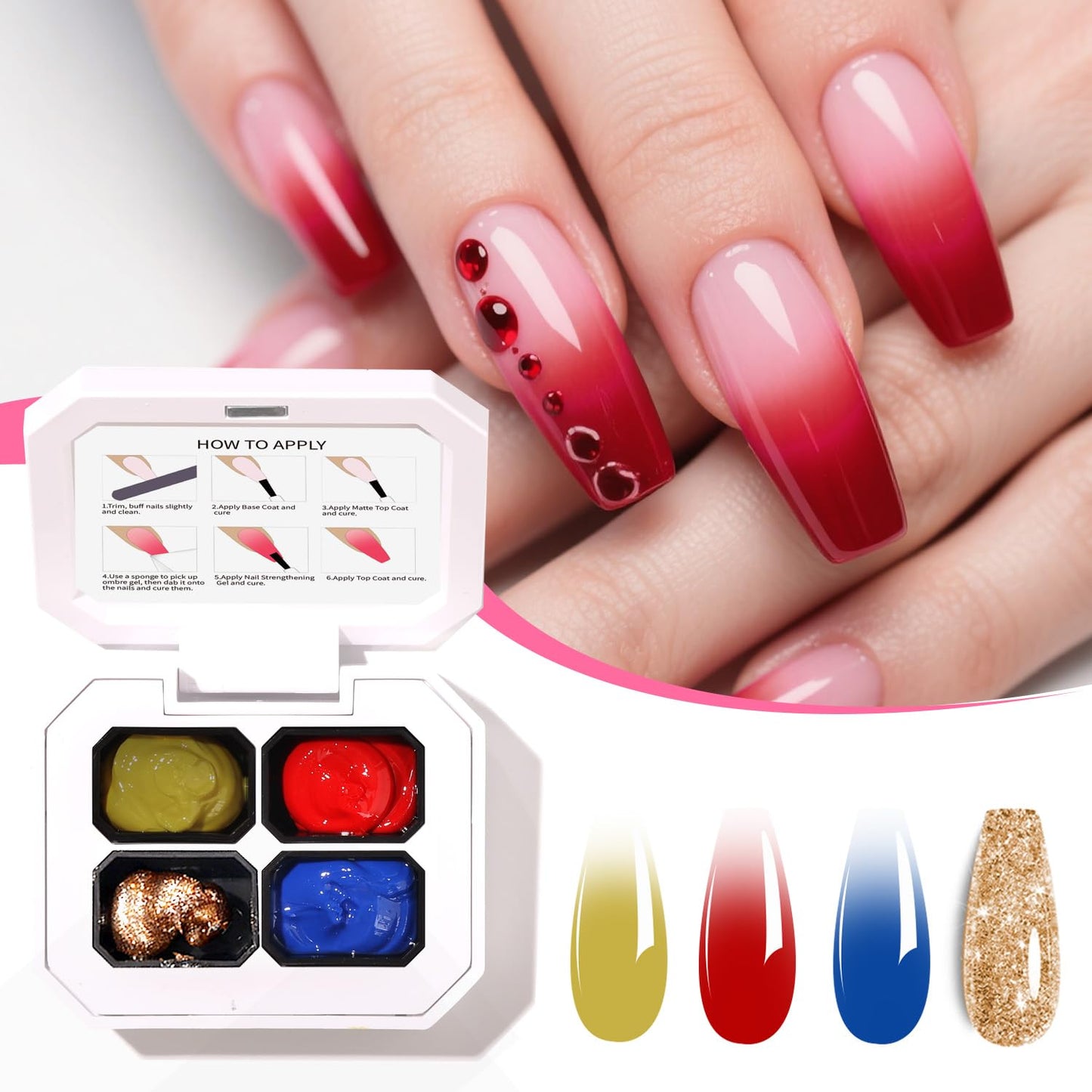 Finger Secret 4 Colors Set Ombre Gel Nail Polish,GelS Polish Palette with 20Pcs Nail Sponges for 3d Gel Nail Art can be Painted in Salon or Home Use (k8)