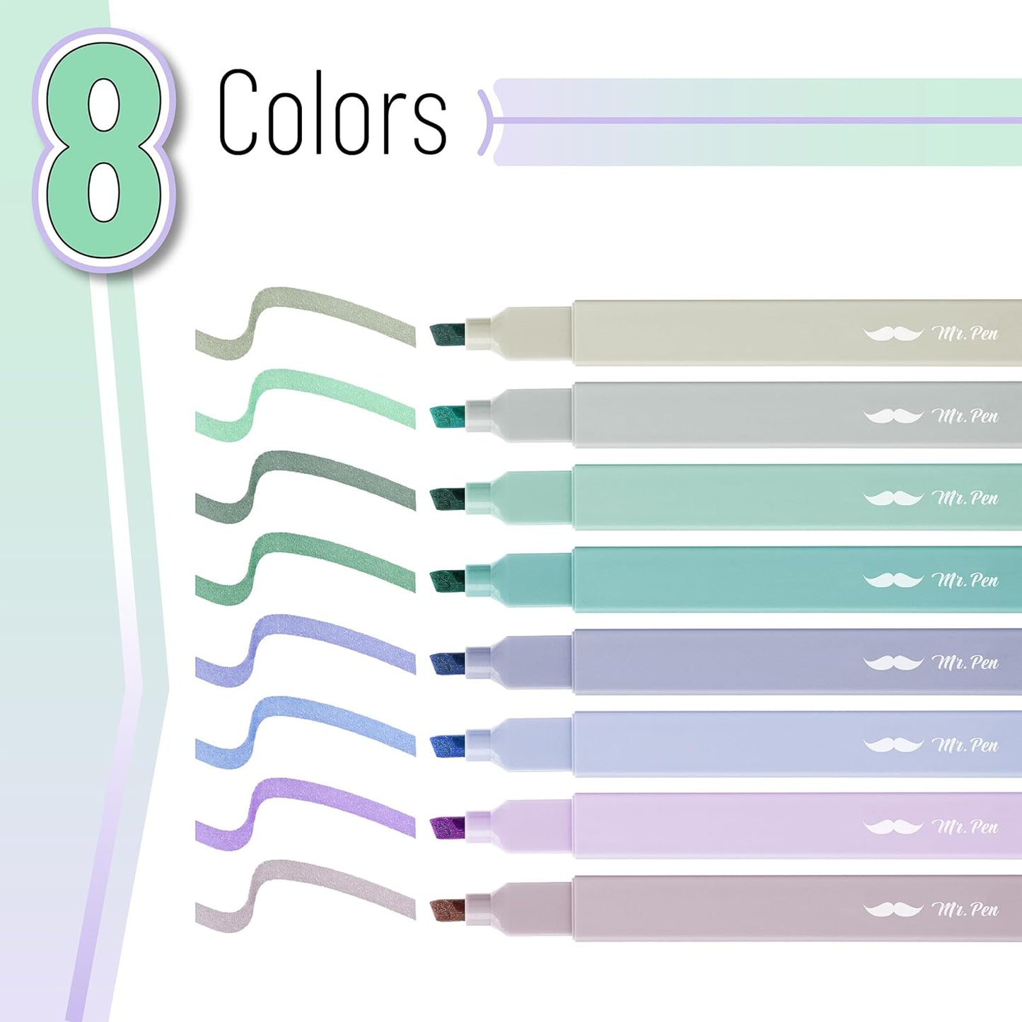 Mr. Pen- Aesthetic Highlighters, 8 pcs, Chisel Tip, Pastel Colors, Cute Highlighters Assorted Colors, Back to School Supplies