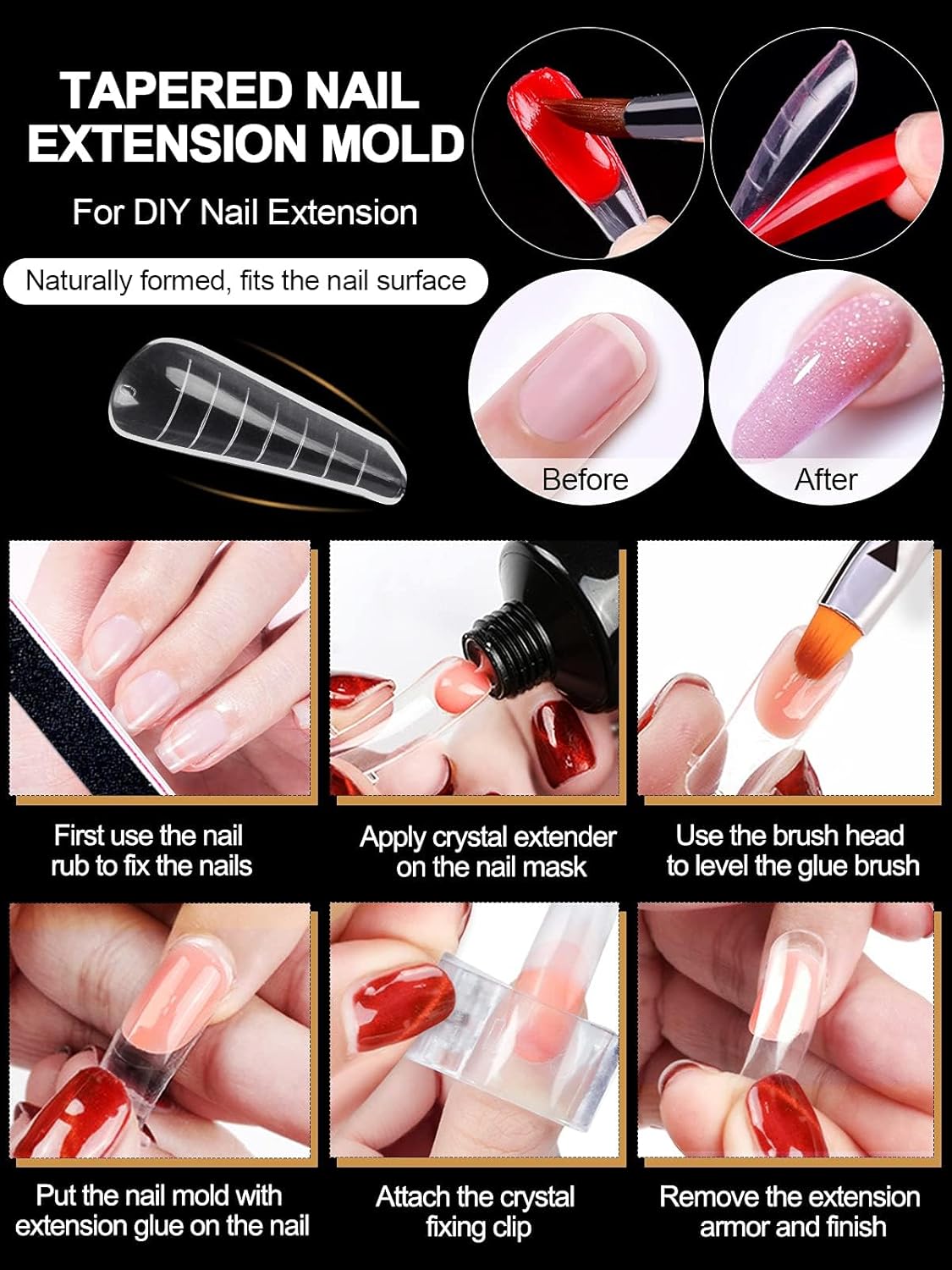 EBANKU 120Pcs Dual Nail Forms for Poly Gel - Extension Stiletto Almond System Mold, False Tips for Builder Gel Art Design Salon & DIY - 12 Sizes