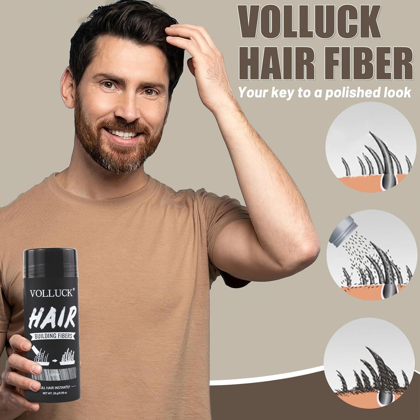 VOLLUCK Hair Fibers for Thinning Hair, Instant Coverage Hair Building Fibers for Women and men, Natural Hair Powder for Conceal Hair Loss 28 g (Gray)