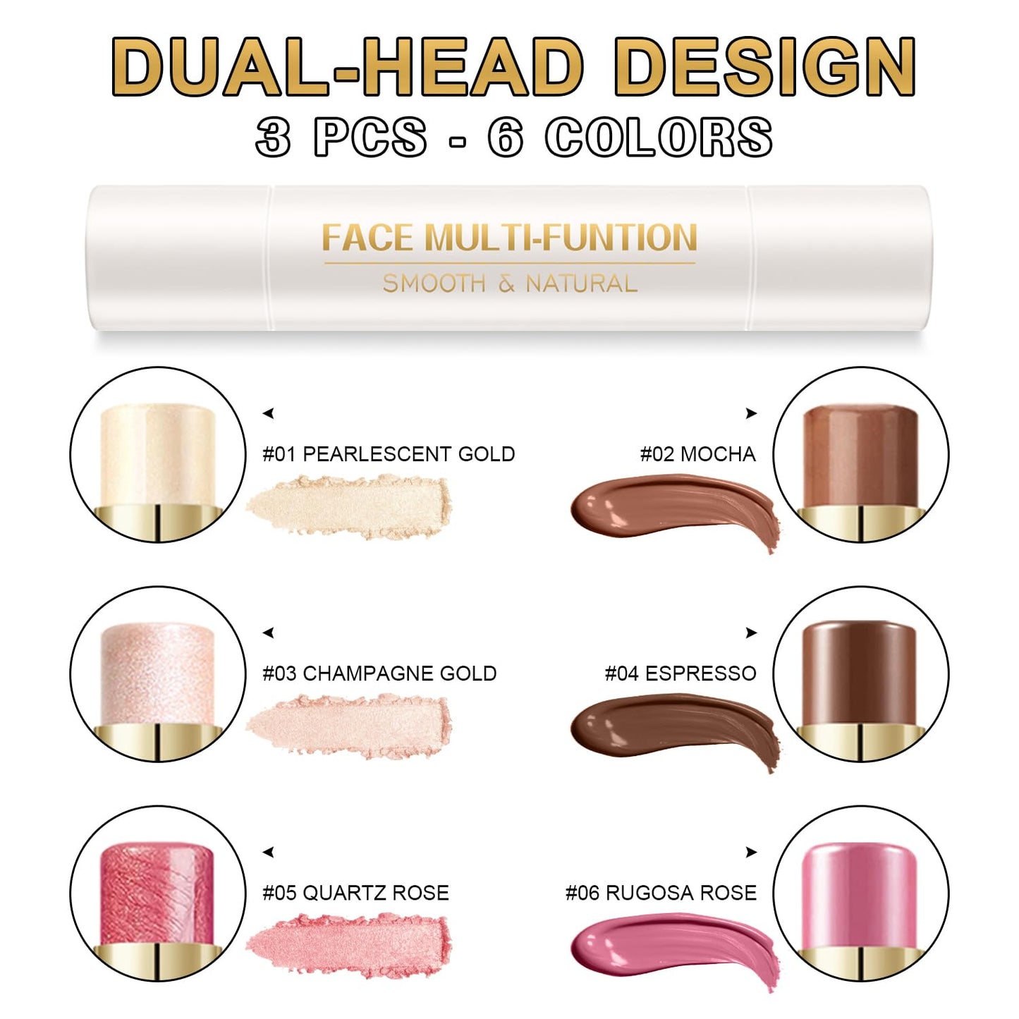 6 Colors Cream Contour Stick Makeup Contour Kit,Double-ended Cream Bronzer Stick for Sculpt, Highlighter Stick,Cream Blush Stick,Lightweight Contour Makeup Kit, Matte & Dewy Finish (SET B)