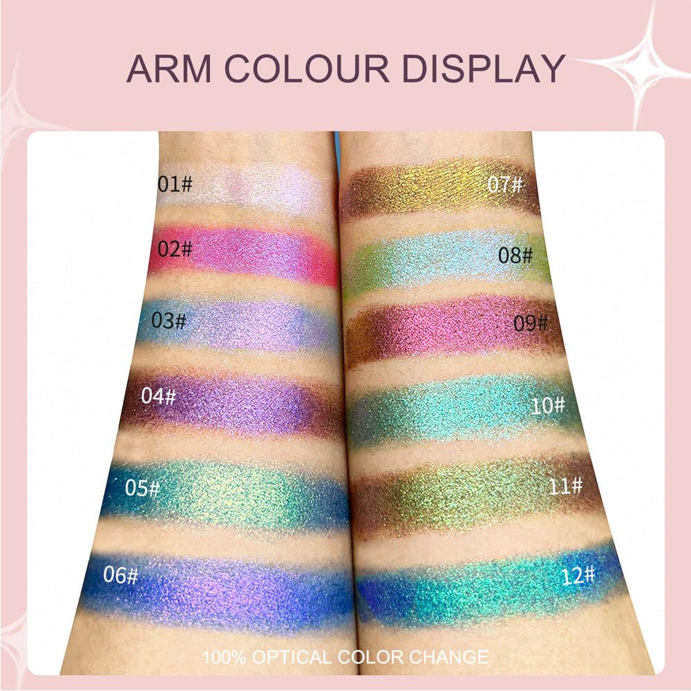 evpct Pearl White Glitter Holographic Iridescent Sparkly Eyeshadow Palette Makeup, White Pink Shimmer Glitter Loose Powder Single Eyeshadow Palette, Chameleon Multichrome Eye shadow Makeup Highlighter