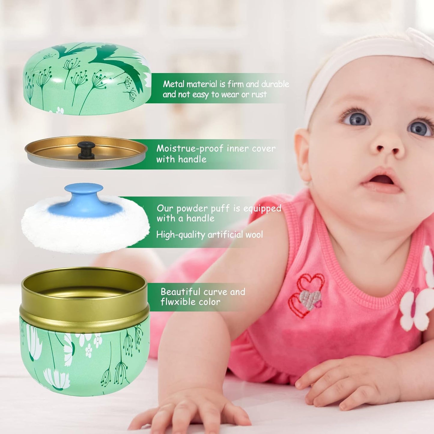 WEMEGA Body Powder Case with Powder Puff Powder Container Tea Box for Baby and Women Powder Puff and Powder Case for Travel (Summer Breeze1)