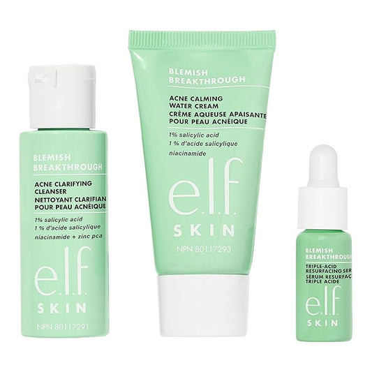 e.l.f. SKIN Blemish Breakthrough Blemish Control Basics Kit, Travel-Size Acne Skincare Routine, Cleanser, Serum & Moisturizer, Vegan & Cruelty-Free