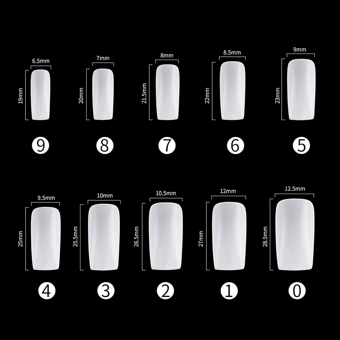 Full Cover Acrylic False Nail Tips, 500PCS Fake Nail Shape Artificial False Nails Tips 10 Sizes with Case for Nail Art Salons and Home DIY (White)