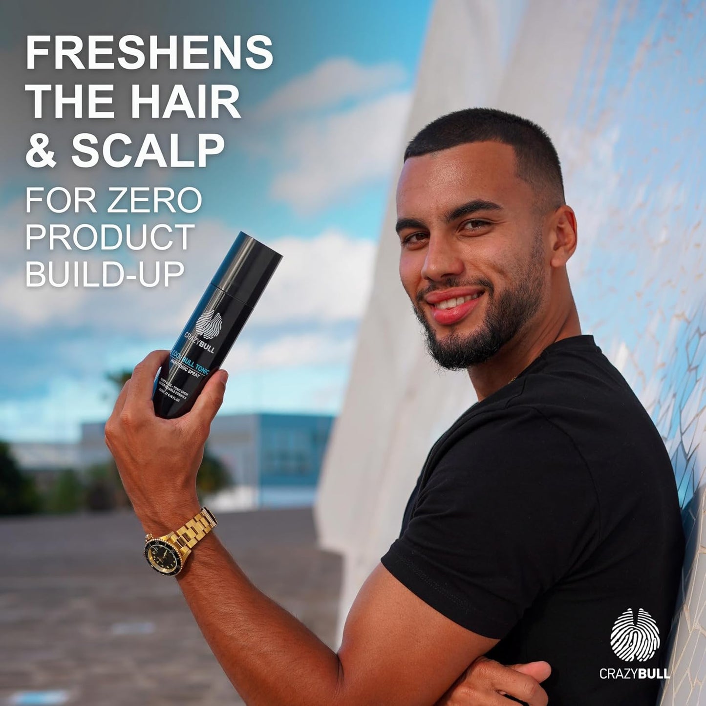 Crazy Bull Hair Tonic for Men - Cooling Hair Growth Spray with Castor Oil & Menthol - Hydrating Anti Frizz Heat Protection Spray for Oily & Dry Scalp - Cool Bull Ingrown Hair Treatment - Minty Scent