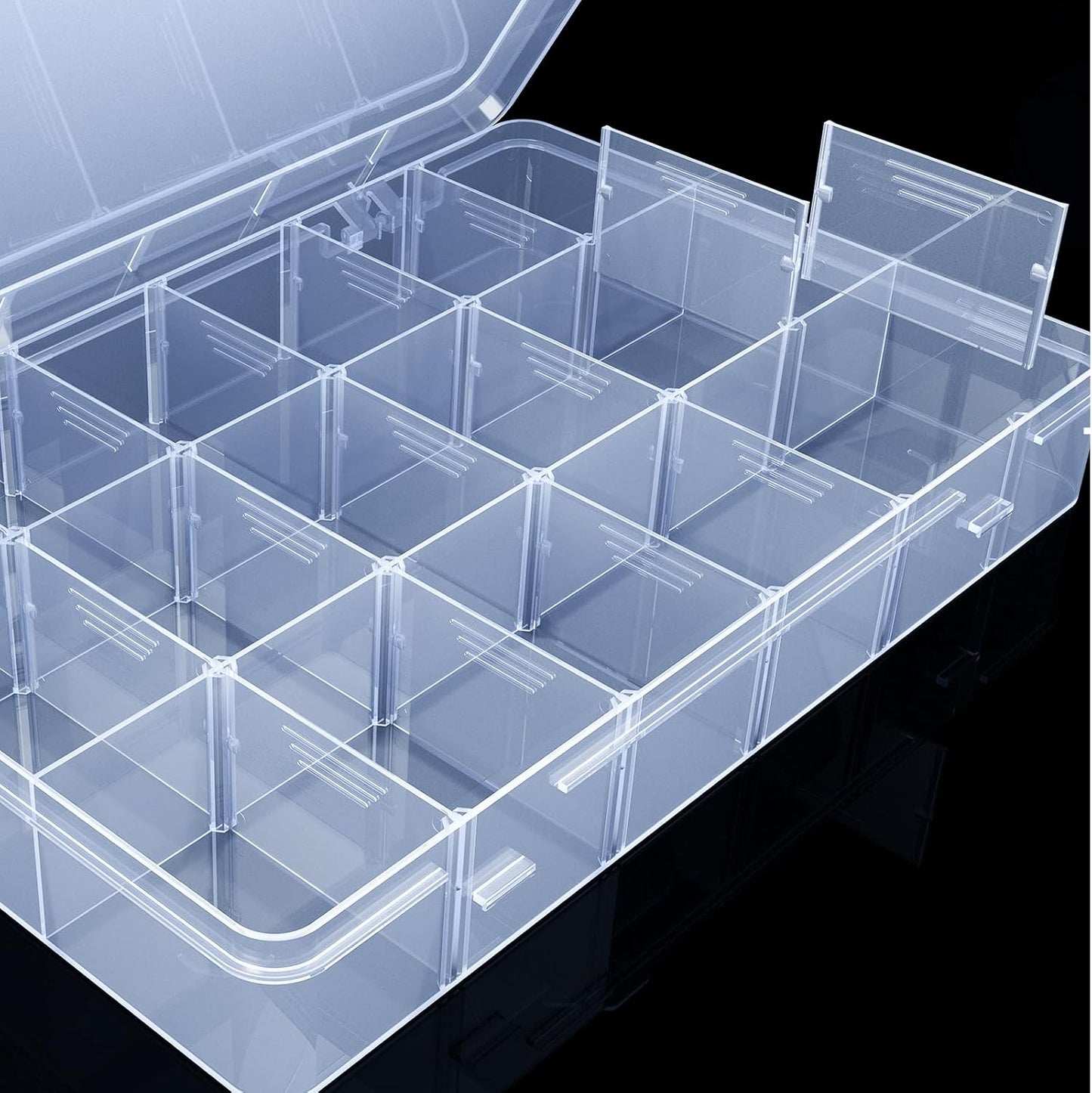 Large Clear 18 Grids Plastic Organizer Box Storage Containers with Lid with Removable Dividers for Jewelry,Bead Storage Organizer Box,Compartments Organizers