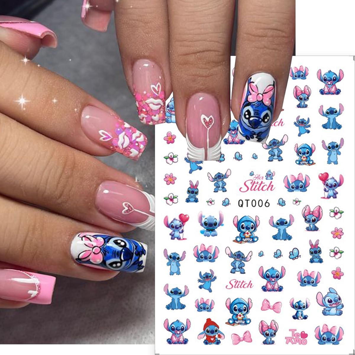 6 Sheets Cute Nail Art Stickers Self-Adhesive 3D Nail Sticker Cartoon Nail Decals Kawaii Party Favors Nails Decoration Gifts for Girls Women Nail Art Design Sticker