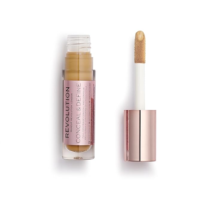 Makeup Revolution Conceal and Define Concealer, Full Coverage & Matte Finish, C12.2 for Medium/Tan Skin Tones, Vegan & Cruelty-Free, 0.7 Fl Oz