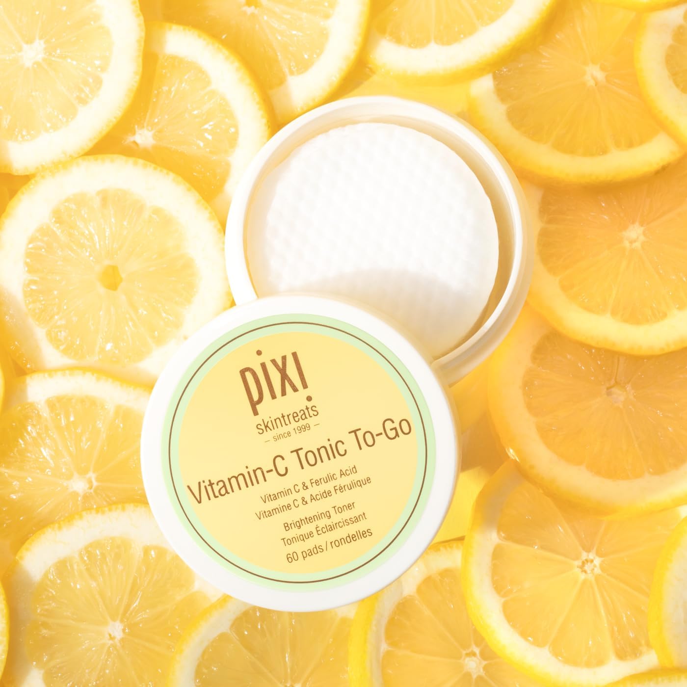 Pixi Vitamin-C Tonic to-Go, Brightening & Toning, Containing Vitamin-C & Probiotics, Boosting Skin Luminosity, Alcohol-Free Daily Balancing Toner Pads On The Go, 60 Pads