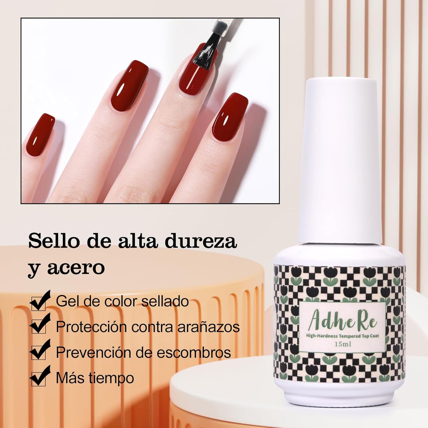 ADHERE Top Coat- 15ML No Wipe Top Coat Gel Nail Polish,Clear Color Gel Shine Finish and Long Lasting, Soak Off Nail Lamp,for Home DIY and Nail Salon