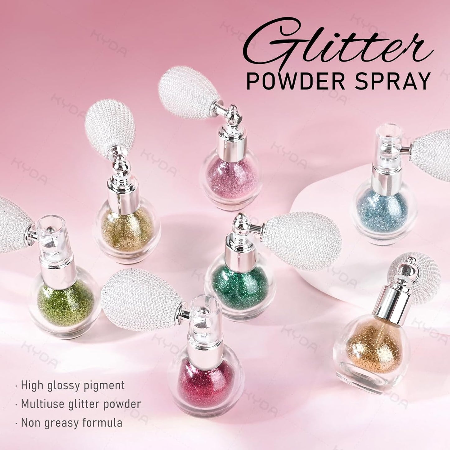 KYDA Highlighter Powder Spray, High Glossy Shimmer Sparkling Powder for Face and Body Glitter Makeup, Body Glitter Spray, Rose Red