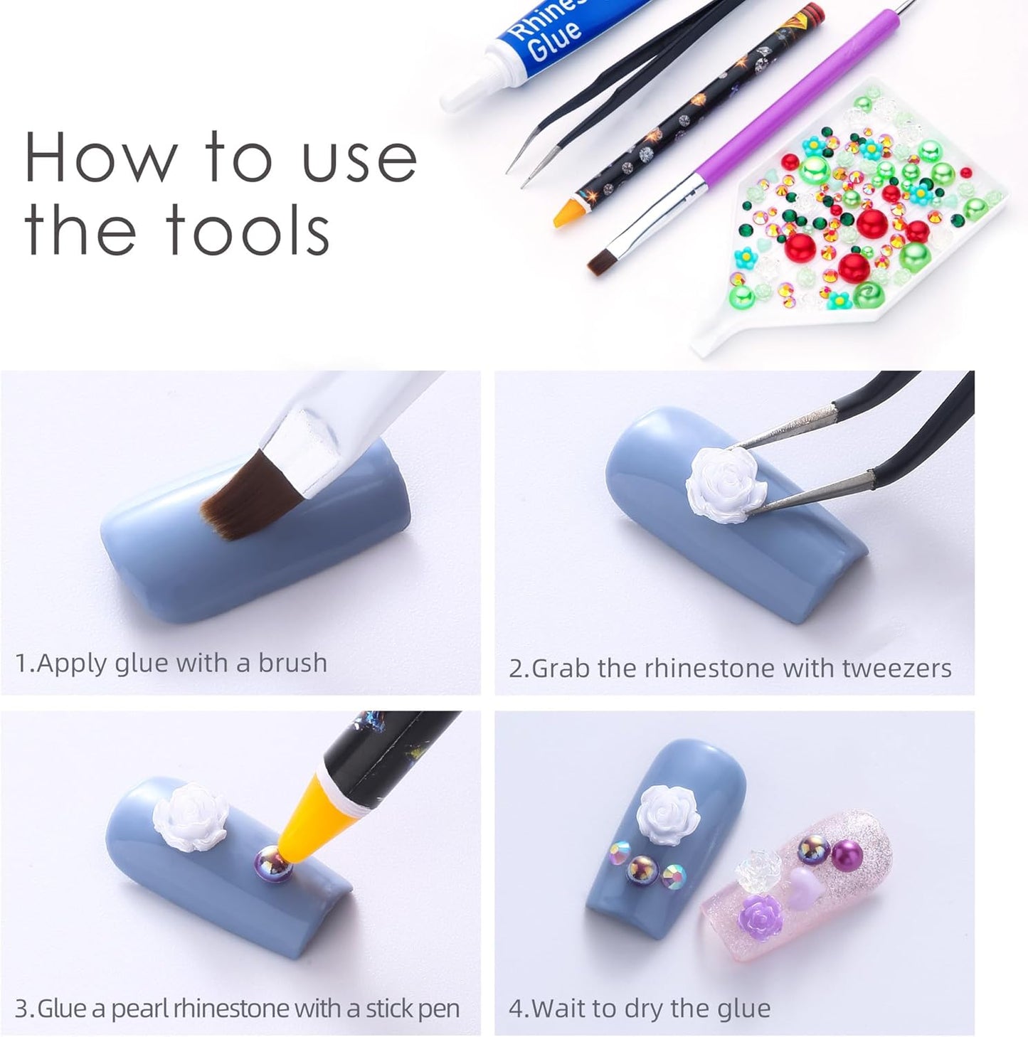 160g Red Green Flat Back Pearls Rhinestones with Gel for Crafts Mixed Size 3mm-10mm AB Color Round Half Pearls Flatback Pearl Beads and Resin Rhinestones Set for Face Art