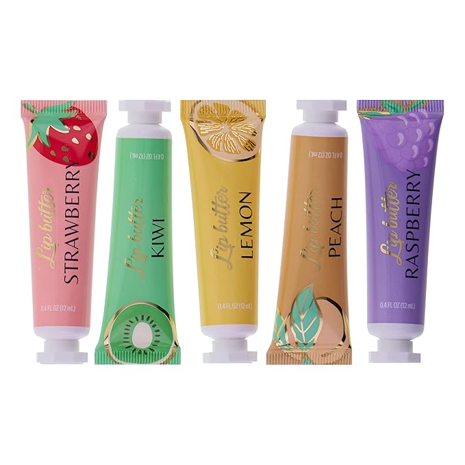 Expressions 5pc Lip Butter Collection - Simply Sweet Fruit Flavored Lip Butter Balm Set | Moisturizing Squeeze Tube Lip Butters for Everyday Lip Care and Lip Repair