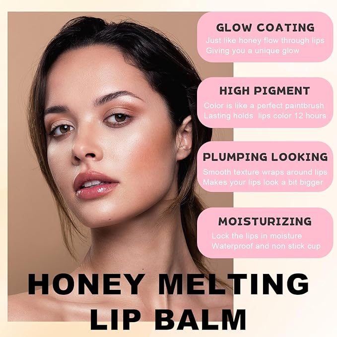 Lip Balm Slick Click, Honey Melting Lip Glow Oil, Moisturizing and Long-lasting Lip Plumper, Non Sticky Lipstick with Coconut Oil (06 Cherry)